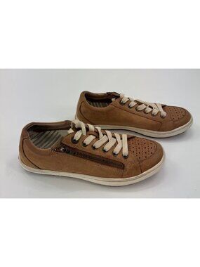 Taos Zipster Brown Leather Perforated Side Zip Sneakers Womens Size 6 Comfort